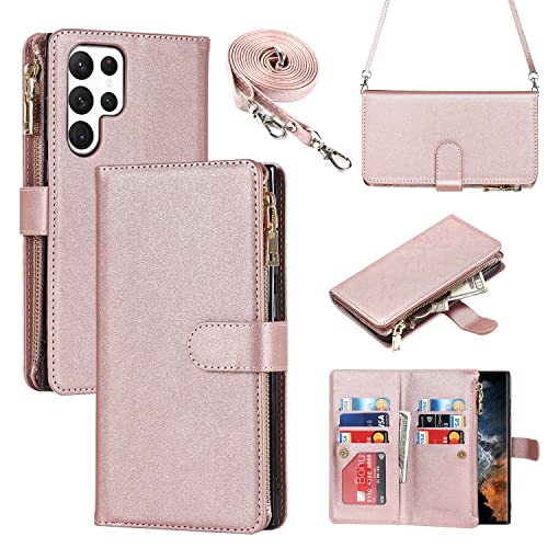 Étui portefeuille Samsung S22 Ultra iCoverCase avec porte-cartes et fermeture magnétique rose gold