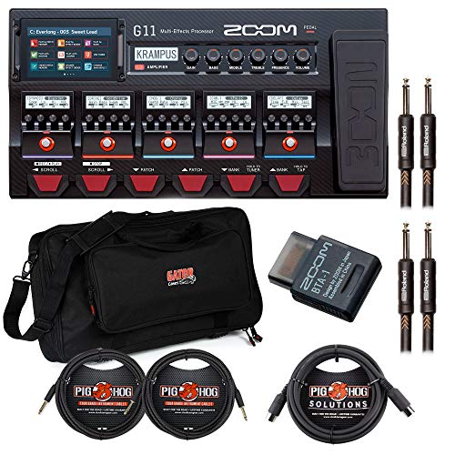 Zoom G11 Multi-Effects Guitar Processor with Expression Pedal with Zoom BTA-1 Bluetooth Adapter, Gator Bag, 2 Instrument, 2 Patch and 1 Midi Cable