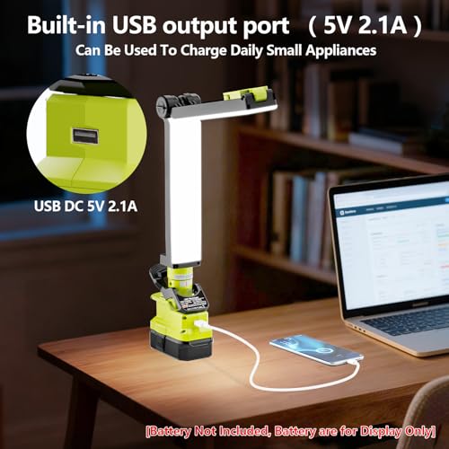 Image of Work Light Cordless Flashlight for Ryobi 18V Battery, Portable LED Folding Work Light with USB Output, 30W 2400LM for Construction Renovation & Home Repair Lighting [Battery Not Included]