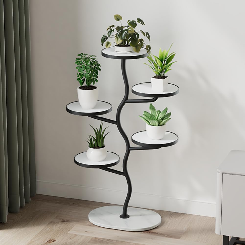Stojak Na Rośliny Doniczkowe, 5-poziomowa Metalowa Półka, Uchwyt, Stojak Na Doniczki Z Roślinami, Konstrukcja Zagnieżdżonej Gałęzi(Black Holder+White Board)