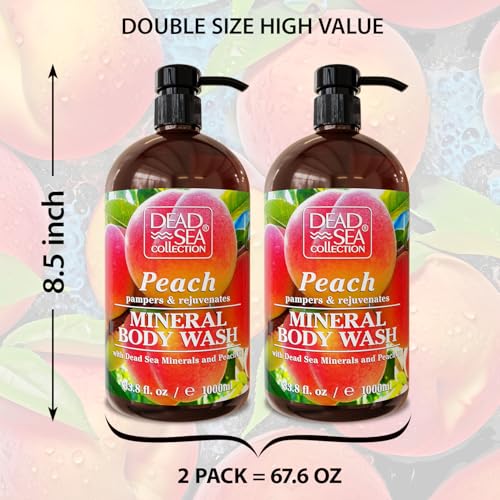 Image of Dead Sea Collection Peach Body Wash for Women and Men - with Pure Dead Sea Minerals and Peach Extract - Cleanses and Moisturizes Skin - Pack of 2 (67.6 fl. oz)