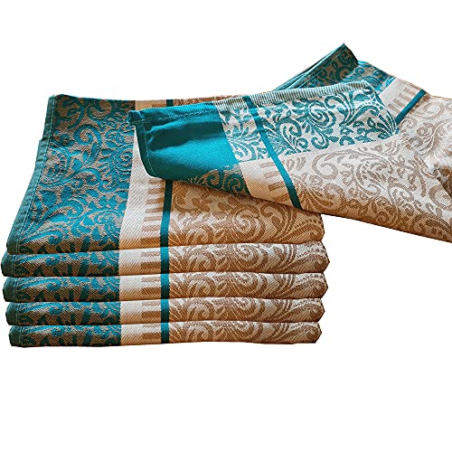 Casa Colori Geschirrtücher Trockentücher 1er 3er oder 6er Set Sparpaket 50x70 cm in Rot Grün Braun oder Grau mit Ornamente Muster, Farbauswahl:Gruen, Stückzahl:6 Stück Cover