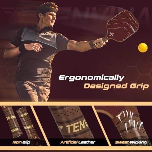 Image of TENVINA Pickleball Paddles, Multi-Layer T700SC Textured Carbon Fiber Pickleball Paddle, Pickle Ball Paddle with Strong Spin & Power Surface, 4-Types of Shapes and Thicknesses, USAPA Approved
