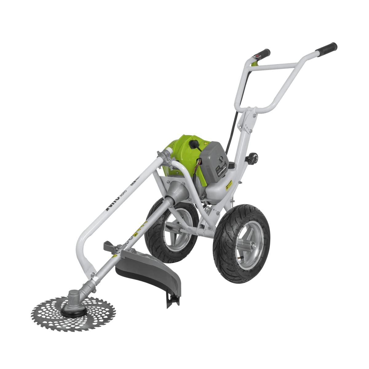 VITO – Desbrozadora térmica de 52 cm³ con ruedas, hoja Ø 255 mm + casco de seguridad de malla