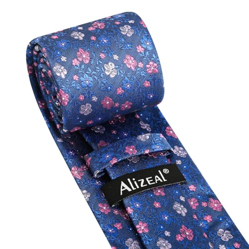 Image of Alizeal Mens 3.15inches Exquisite Floral Tie with Small Flower Printed Pocket Square