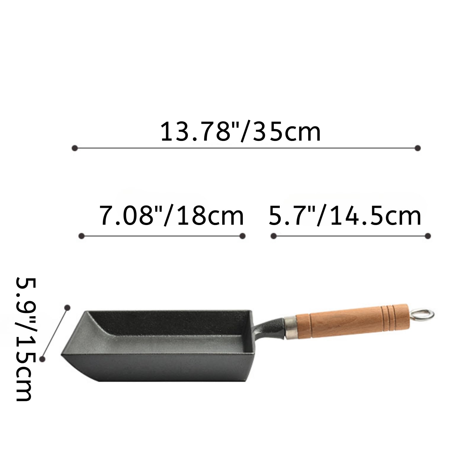 Tamagoyaki-Pfannen-Set aus Gusseisen, japanische Omelettpfanne mit Holzdeckel, Silikon-Spatel und Ölbürste, 35 x 15 cm, Eierpfanne für Gas/Induktion/alle Herdarten