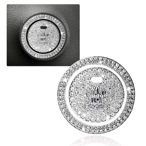 QEUOBUE Bling Car Engine Start Ring Sticker, Anti-Scratch Auto Key Ignition Button Cover, Sparkling Rhinestone Push to Start Button Protector, Vehicle Interior Decoration Kit for Women(White)
