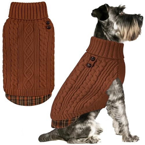 Image of KYEESE Dog Sweater for Small Dogs Turtleneck Thick Knit Pullover | Stretchy Fit, Lightweight & Warm, Cozy Knit Comfort, Classic Plaid Design, Gentle on Sensitive Skin, Winter Daily Wear