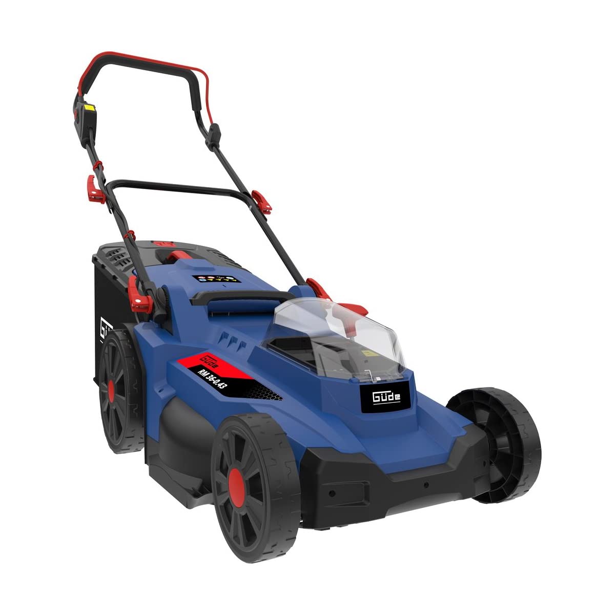 Güde Akumulatorowa kosiarka RM 36-0.43 (36 V, Easy-Energy-Exchange, bezszczotkowa, koszenie/zbieranie/mulczowanie, szerokość cięcia 430 mm, 6-stopniowa regulacja wysokości cięcia, worek na trawę 50 l,