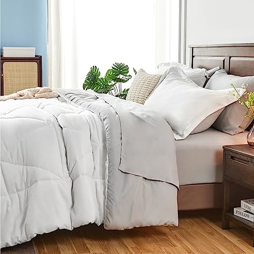 Bedelite Twin Xl Comforter Set 5 Pieces Bed In A Bag - Soft Microfiber Reversible Twin Extra Long White Bed Set With Comforters, Sheets, Pillowcase & Sham, Cozy Luxury Bedding Sets For All Season #TOP5