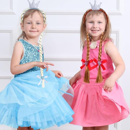 2Pcs Haarreif Prinzessin Zopf, Geflochtene Prinzessin Perücken,Haarreif Prinzessin Zopf Cosplay Perücke Zubehör für Kinder Mädchen Halloween Karneval Maskerade