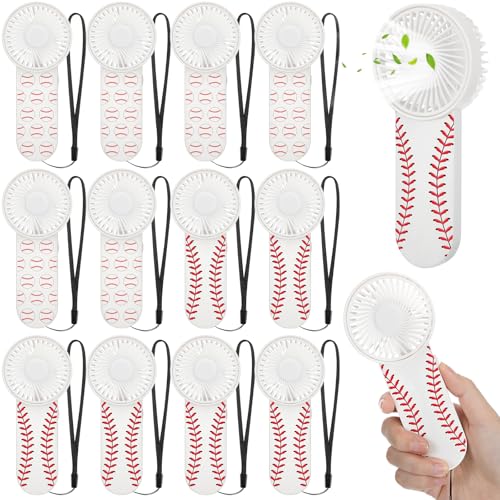 WILLBOND 12 Pcs Baseball Party Favors Mini Handheld Fan Bulk Small Personal Portable Fans with Lanyard for Baseball Goodie Bags Stuffers Team Gift Party Decorations Outdoor Sport, Battery Not Include