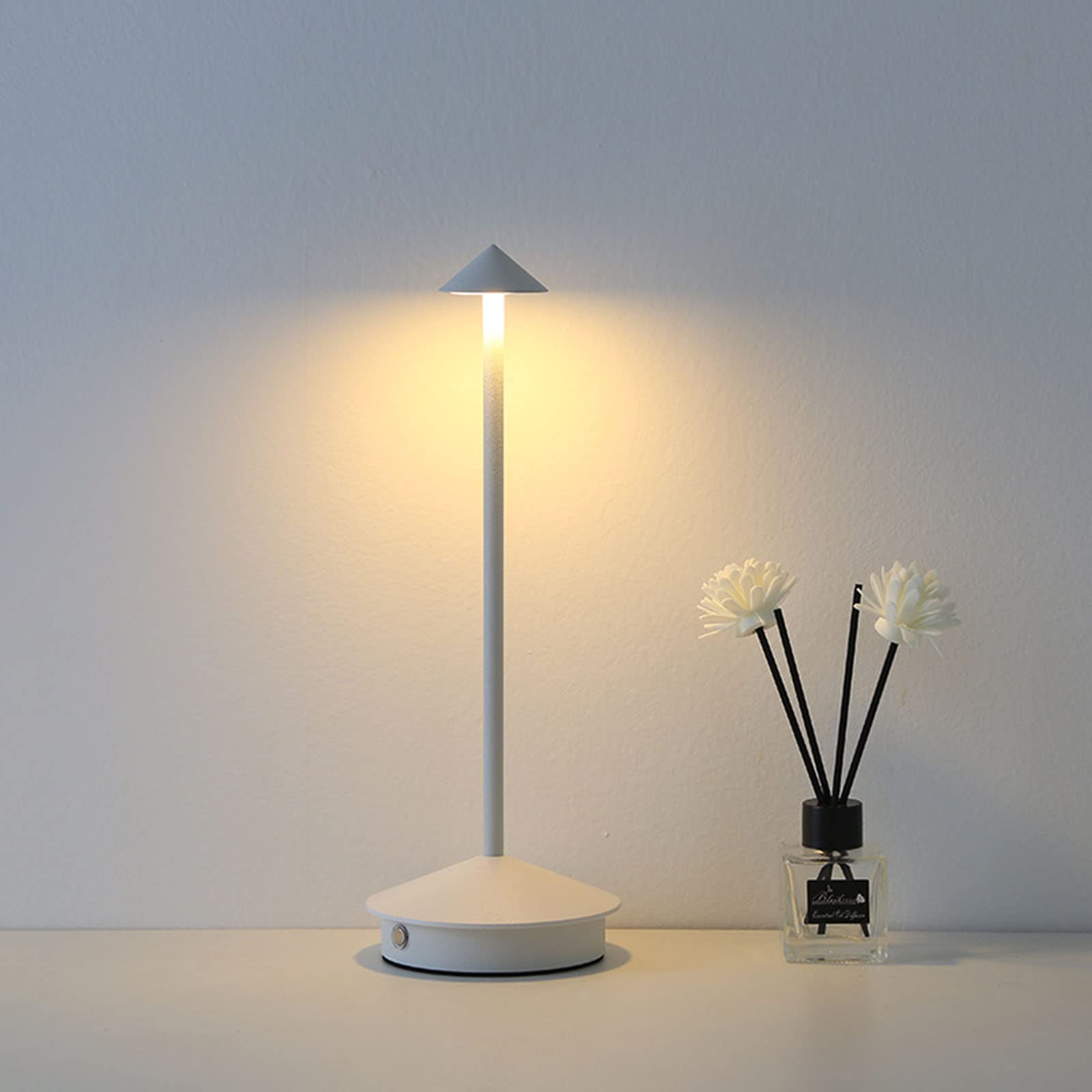 Elsegeod Touch Table Lamp, Led Cordless Desk Lamp Battery Operated Portable Table Light 3 Color Stepless Dimming， Rechargeable Bedside Table Lamps for Restaurant/Indoor/Outdoor，White