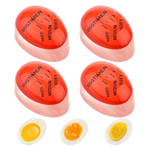Amfrpar 4 Piezas Temporizador Huevos Cocidos Egg Timer Huevo Hervido Suave, Medio, Duro,Huevo para Cocer Huevos Temporizador de Huevos de Cocina en Casa (Rojo)