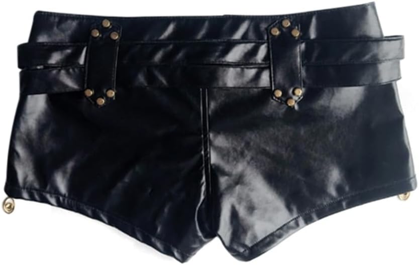 Womens Sexy High-Waisted Faux Leather Shorts Black PU Leather - Image 4