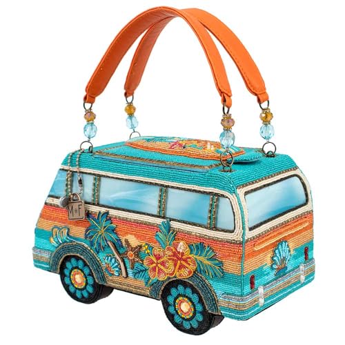 Mary Frances Catch a Wave Beaded Handbag Surf Van Top Handle Bag, Multicolor