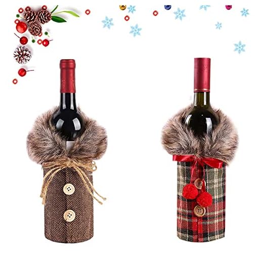 Noël Bouteille de Vin Housse, 2 Pcs Couverture Bouteille de Vin de Noël, Noël Décoration Sacs pour Bouteilles, Sacs a Cadeau de Vin de Noël, pour Habiller Bouteille de Vin pour Décoration Cadeau (A)