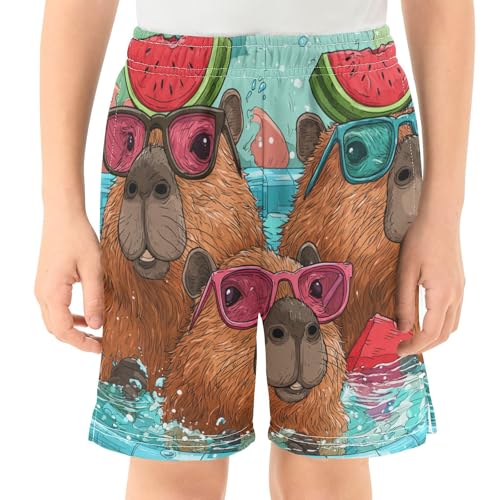 DOMIKING Capibaras Pool Teal Kids Shorts Pull-on Boys Shorts with Elastic Waist Casual Athletic Pants for Outdoor Playwear2