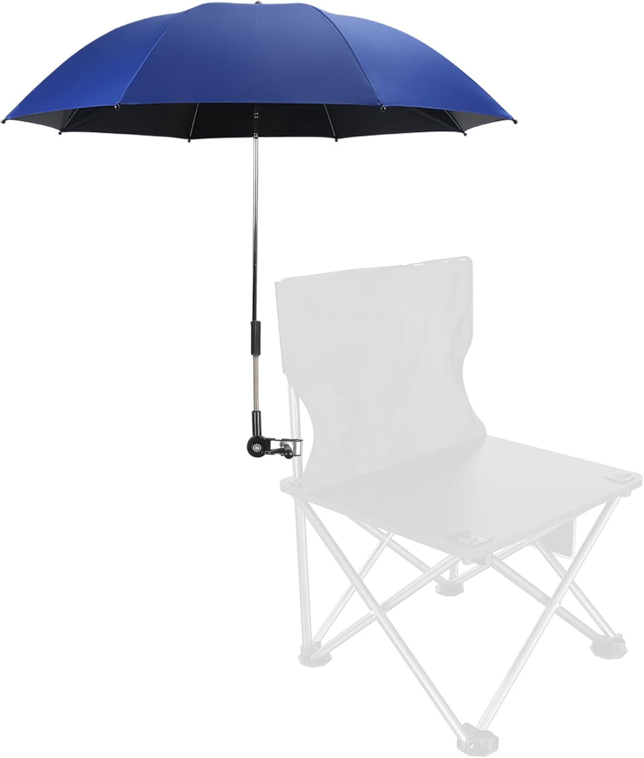 Beach Chair Umbrella with Clamp 360° Adjustable Clip On Umbrella UPF 50+ UV Protection Portable Stroller Umbrellas for Patio Camping Chair, Wheelchair, Golf Carts