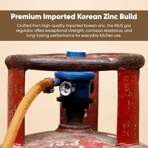 Image of INUS Kitchen Commercial Gas Saving Regulator, Fuel Efficient, Adjustable Flame & Gas Level Indicator, Imported Korean Zinc, Fire & Child Safe, Multipoint Holding, Commercial Use Only