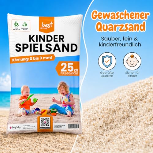 4myBaby GmbH - Spielsand 25kg | Quarz Sand für Sandkasten | Kinder Sand | Dekosand | Spielsand für Sandkasten | Keimfreier | Gewaschener Feiner Quarzsand | (25 kg Säcke)