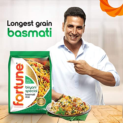 Image of FORTUNE Biryani Special Basmati Rice, 1 kg |Extra Long Grain Basmati rice (Up to 24 mm) | Ideal for Biryani (Pack of 3)