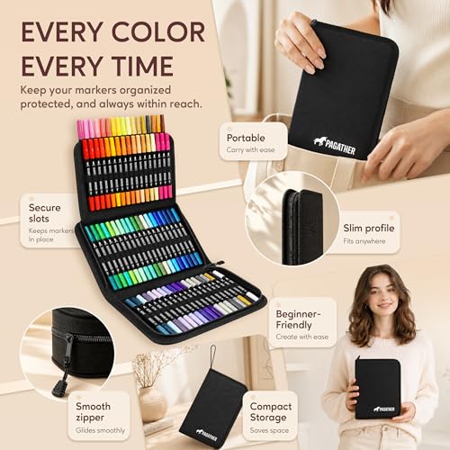 Image of Pagather 72 Colors Acrylic Paint Markers, Dual Tip with Fine Tip and Brush Tip Pens for Stone, Wood, Calligraphy, Canvas, Ceramic, Metal, Glass, Rock Painting, DIY Crafts Art Supplies Kit