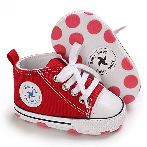 Image of Sekantrol Unisex Baby Girls Boys Shoes Infant Soft Sole Canvas Newborn First Walkers High Top Anti-Slip Sneakers