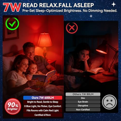 Image of Neporal 670nm Red Light Bulb for Sleep, 100% Blue Light Blocking Bulb for Melatonin Promote, A19 7W 50W Deep Red LED Light Bulb for Lamp, Sleep, Read, Baby Nursery, 2Pack (White When Off, Red When on)