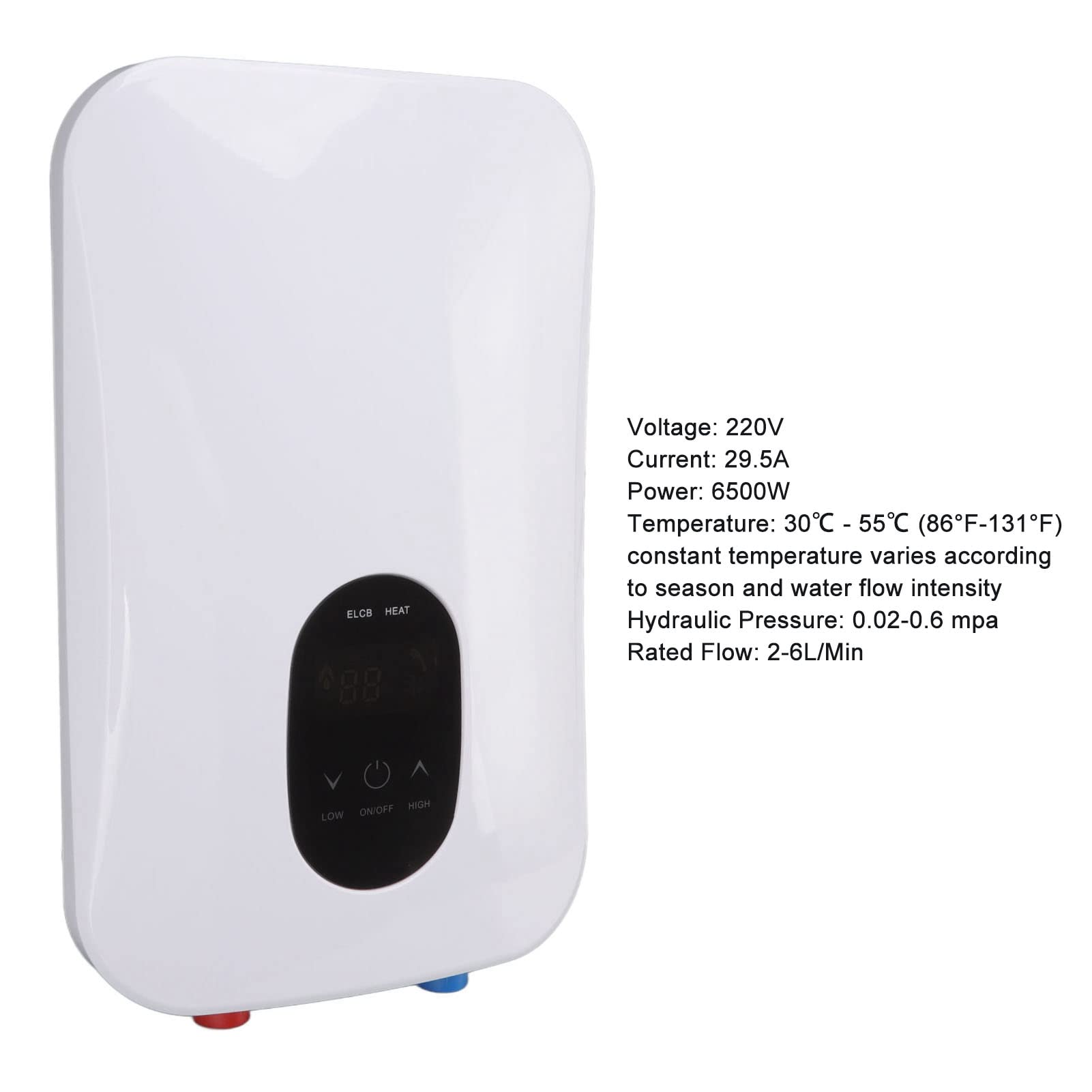 Omabeta Calentador de Agua Eléctrico 6500W Sin Tanque con Pantalla Digital para Agua Caliente Instantánea en Cocinas y Baños