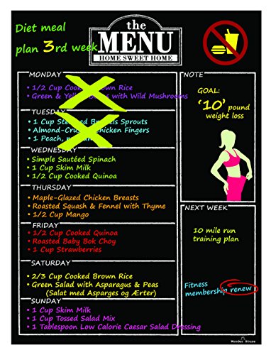 Magnetic Refrigerator Chalkboard Dry Erase Weekly Menu Meal Planner Organizer Note Area For Shopping List Fitness Diabetic Meal Prep Planning One Calendar Week 12" X 16" Fridge Black Fluorescent Board #TOP1