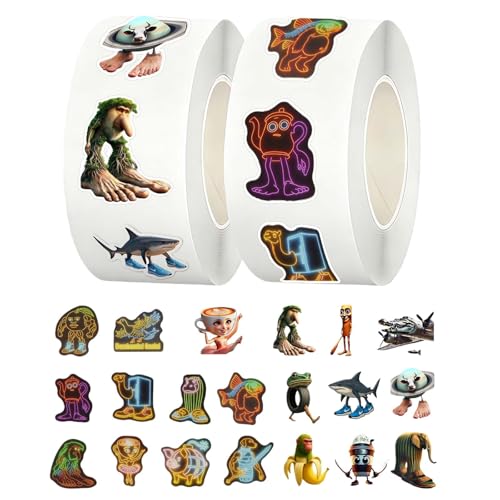 1000Pcs AI Italian Brainrot Stickers,Cute Animals Tralalero Tralala Stickers for Girls Boys 2 Rolls Waterproof Vinyl Party Favors Bottles Laptop Phone