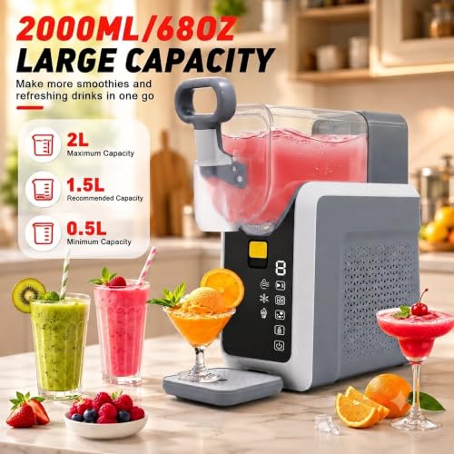 Image of HRVEOCEI Countertop Slushie Machine for Home, No Ice Needed Slushy Maker, Frozen Drink Machines with LED Display, Ice Cream Slushy Machine for Supermarket Bar Summer Party