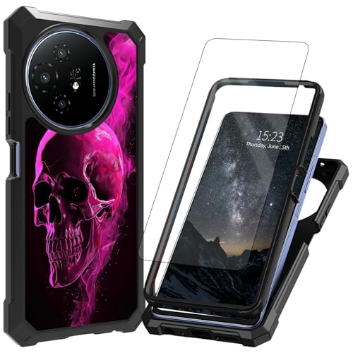 ACWDMKH for TCL 60 XE NxtPaper 5G Case with Tempered Glass Screen Protector Rugged Heavy Duty Dual Layer Structure Protection Shockproof Corner TPU Slim Cute Cover for Women,Pink Skull