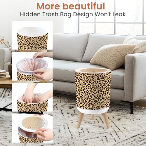 Caneca de Basura Pequeña con Tapa Estampado Leopardo 1.8 gal miniatura 4
