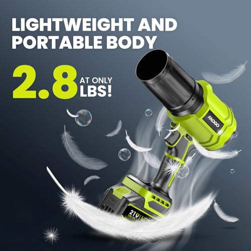 Image of Cordless Leaf Blower with 2 Batteries & Charger - 990,000 RPM Electric Handheld Blower, Lightweight for Lawn, Yard, Patio, Garden Care - Light Green