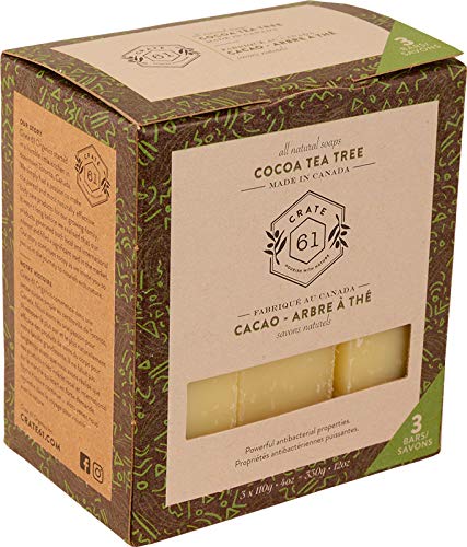 Crate 61, Vegan Natural Bar Soap, Cocoa Tea Tree, 3 Pack, Handmade Soap With Premium Essential Oils, Cold Pressed Face And Body Bar Soap For Men And Women (4 oz, 3 Bars)