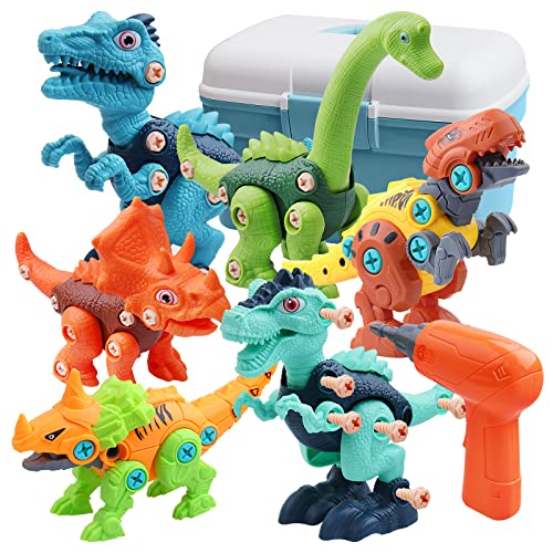 4 Pack Dinosaurier Jungtiere + 2 Pack Mecha Dinosaurier Spielzeug Set für Alter 3 4 5 6 7 8 Jahre Kinder, Jungen und Mädchen als Geburtstagsgeschenk, Zerlegbare Dinosaurier Eltern-Kind Lernspielzeug Cover