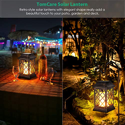 Tomcare Solar Lights Outdoor Flickering Flame Metal Solar Lantern Outdoor Hanging Decorative Lanterns Heavy Duty Waterproof Umbrella Decorations Lighting For Patio Garden Deck Yard, 2 Pack (Bronze) #TOP4