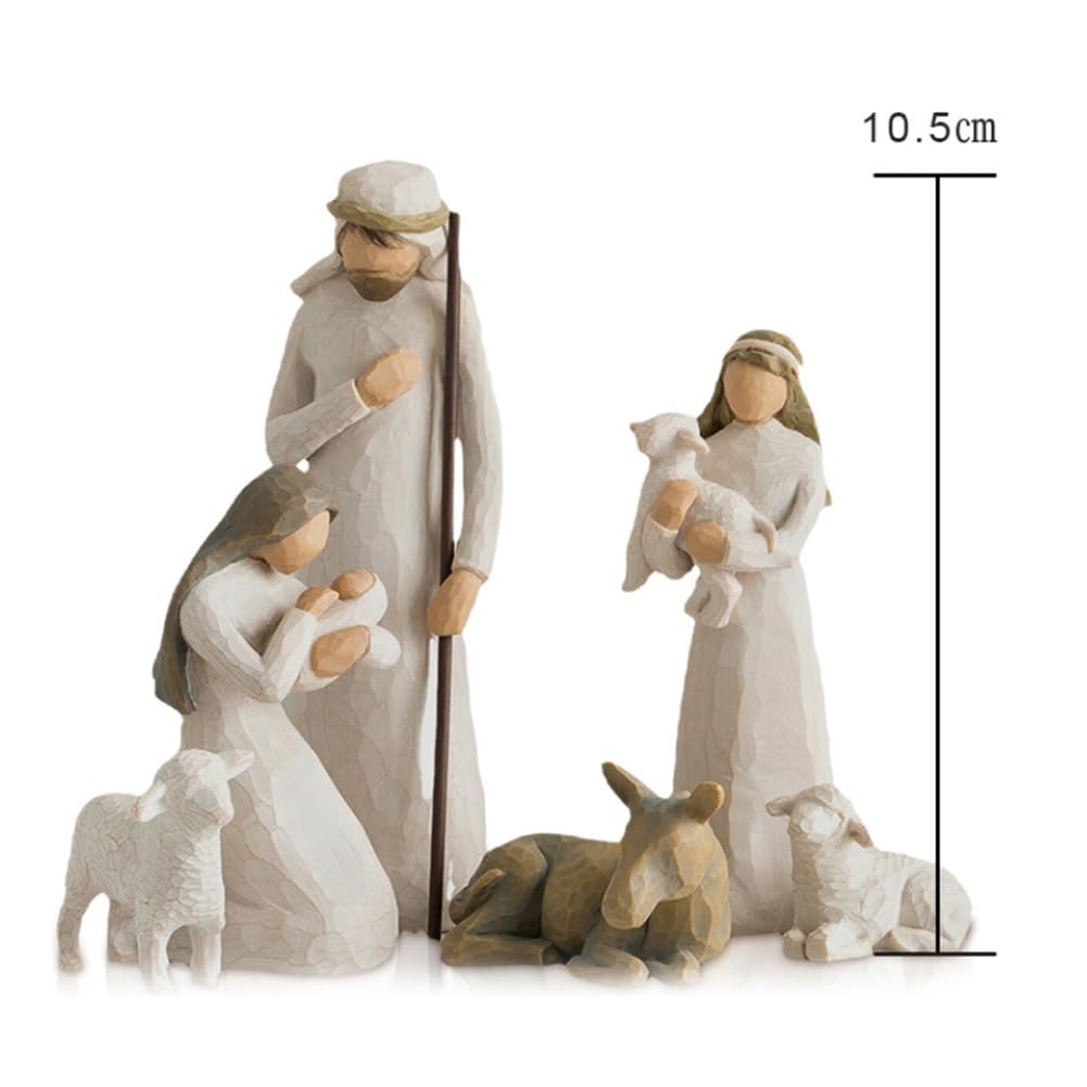 10Pcs Krippenstatue, Weihnachts-Krippe, Handbemalte Geburt von Jesus Statue Set für Krippen Weihnachtsdeko, Kleine Jesus-Krippe, Josef, Esel, Krippenfiguren Set