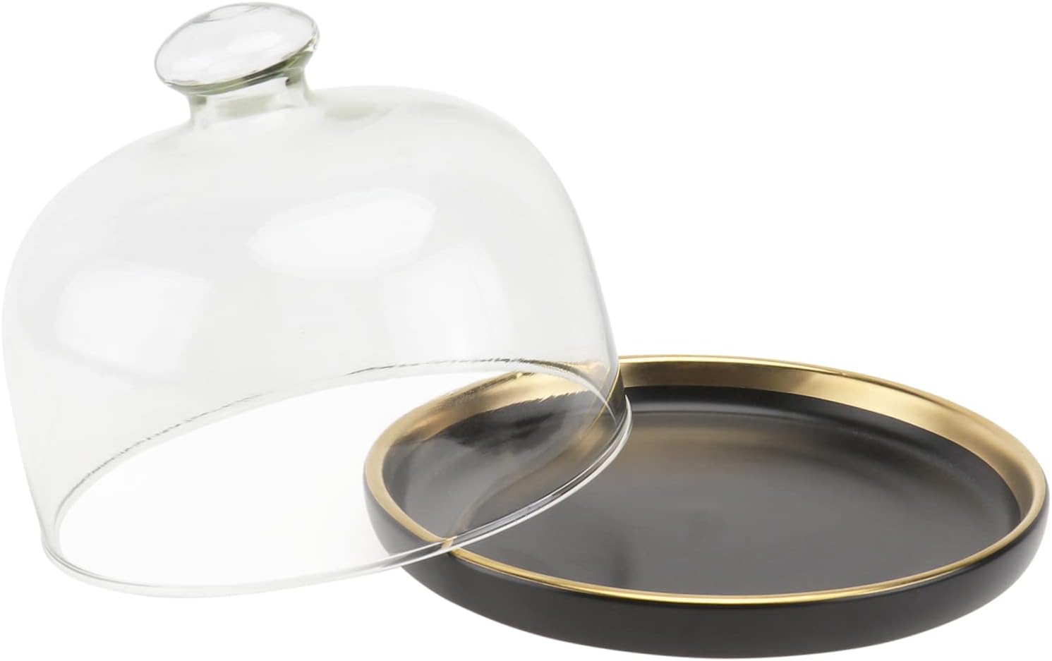 Garneck Food Cover Ceramic Tray Set with Premium Glass Dome Lid and Ceramic Plate Snack Tray Cover for Cake Dessert and Snacks Dustproof Food Display Protector for Kitchen and Parties