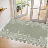 NICETOWN Sage Green Rug 2x3 Entryway Small Carpet Washable Thin Geometric Area Rug with Rubber Backing - 2x3 Boho Non-Slip Foyer Carpet for Kitchen Laundry Bathroom Bedroom