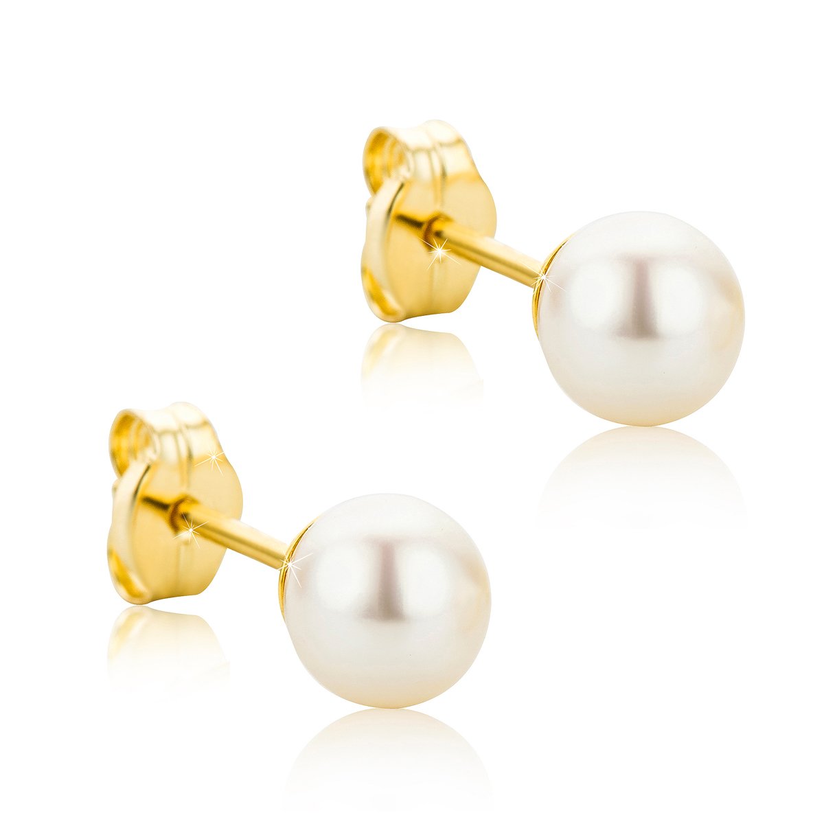 Orovi Boucles D'Oreilles Perles - Or Jaune 9 Carats 375 - Boucles D'Oreilles Femme Perle, Piercing Oreille, Bijoux Femme Or Hypoallergéniques - Clous D'Oreilles Faits Main - Boite a Bijoux incluse