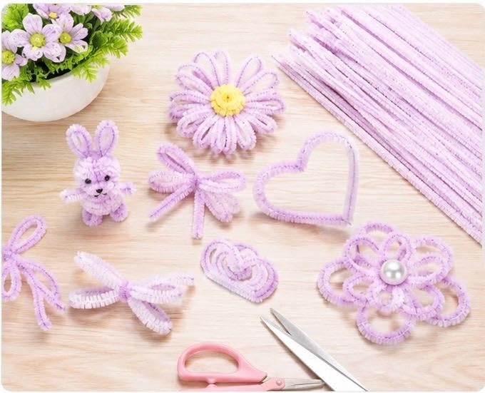 Image of TRAIS-100 PCS Pipe Cleaners, Chenille Stems for Crafts, Fuzzy Craft Pipe Cleaners, Soft Flexible Bendable Sticks for DIY Art Supplies, Kids Crafts, School Projects (100, Pastel Purple)