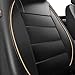 CAR PASS Universal FIT Piping Leather Two Front Seat Covers, Waterproof Faux Leather for SUV Sedan Van Truck, Airbag Compatible,Reserved Opening Holes for Headrest Covers. (Black and Beige)