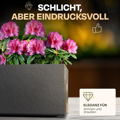 Ondis24 Vulkan Pflanzkübel groß außen Kunststoff 100cm Schiefer Optik Blumentopf mit Wasserspeicher Winterfest anthrazit