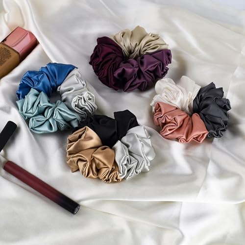 Image of Atrube's Satin Silk Scrunchies For Women And Girls Combo Of 4 Triple tone For Less Hairfall Best Gift For Mother Daughter Friend