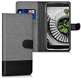 kwmobile Wallet case canvas cover for Alcatel IDOL 4S - Flip case with card slot and stand in grey black