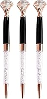Vista 6 de Bolígrafo de metal con diamantes de cristal grande, 3 unidades, tinta negra de 0.039 in
