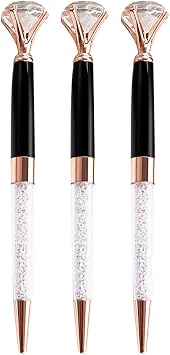U Scinan 3Pcs Big Diamond Pen Crystal Metal Ballpoint Pens 1.0mm Black Ink Advertising Gif Pen